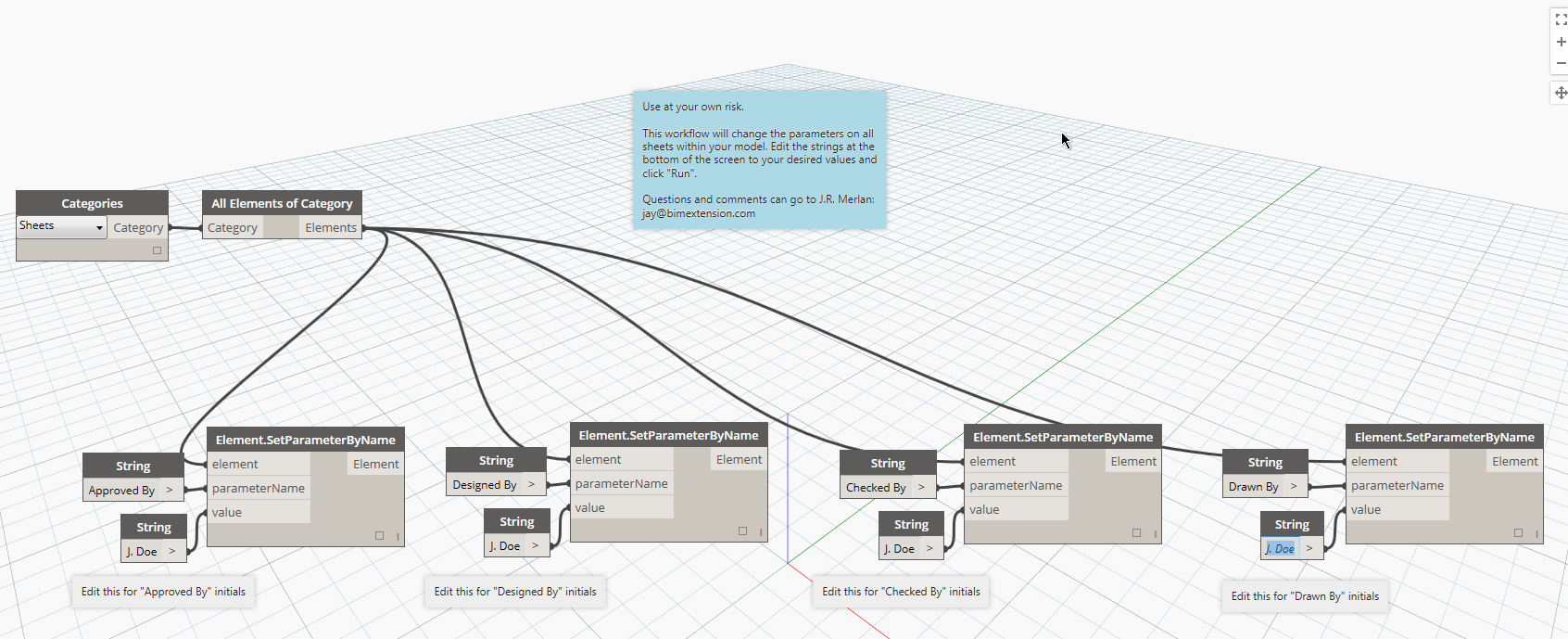 Dynamo Workflow to change Sheet Initials and Name Parameters