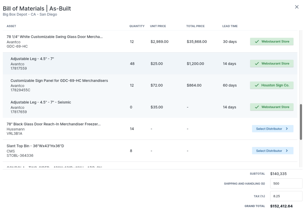 Creating a bill of materials (BOM) based on assets from in a Revit model in Ephany.